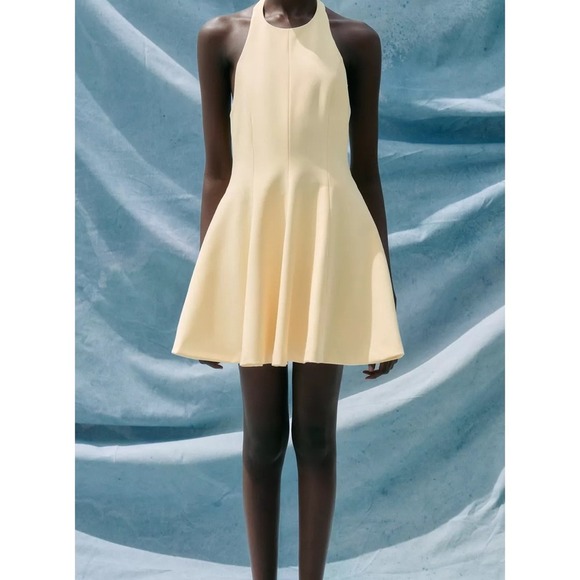 Zara Yellow Halter Neck Mini Dress Sleeveless Fit and Flare Cocktail XL NWT - Picture 2 of 11